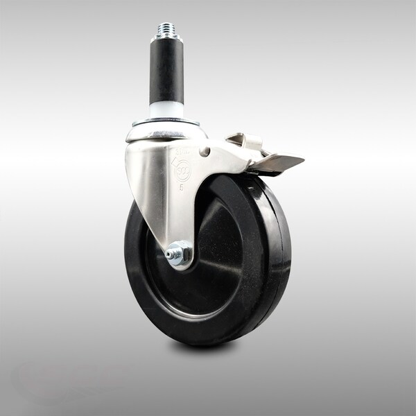 5 Inch 316SS Soft Rubber Swivel 1-1/8 Inch Expanding Stem Caster Lock Brake SCC